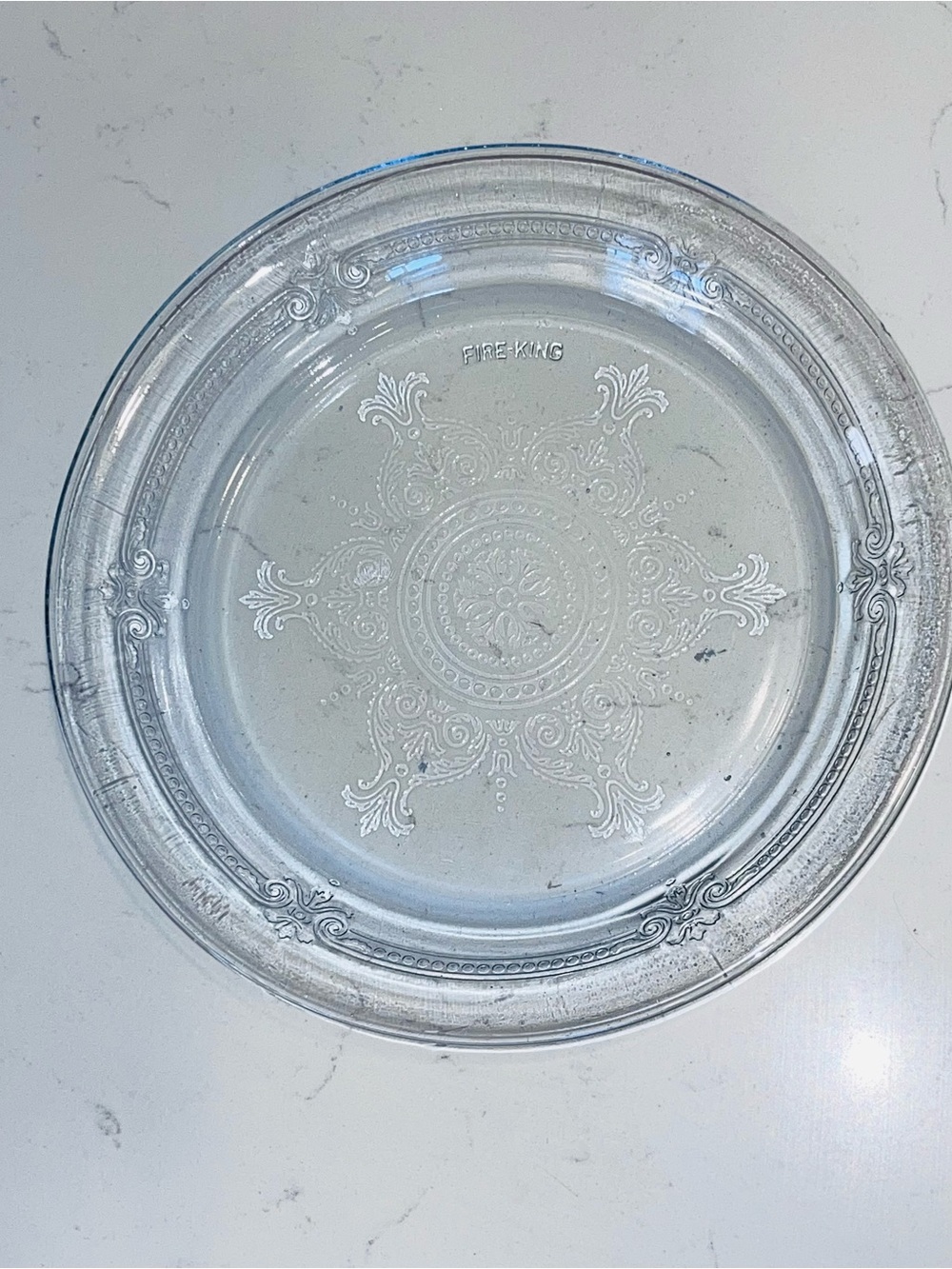 Vintage 1930’s Fire-King Philbe pat. pie plate 9” oven safe embossed